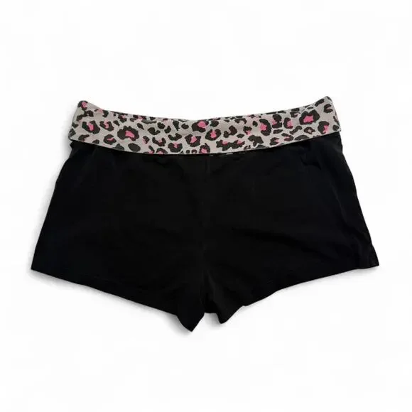 Fold over Y2K low rise Micro shorts black cotton pink cheetah print women size M - Picture 2 of 4